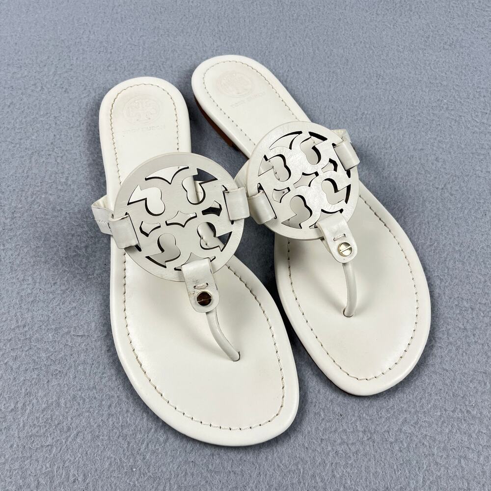 Tory Burch Miller Thong Sandals Calfskin Leather New Ivory Flat Women's 8M